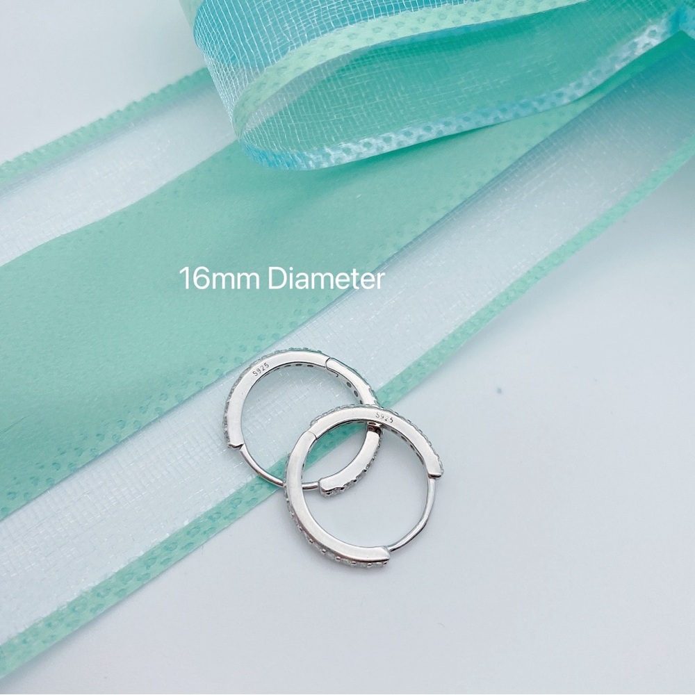 S925 Silver Huggies CZ Hoops Earring-Silver 16mm SH002